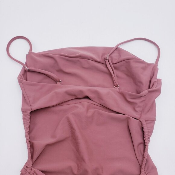 Tularosa One Piece Swim Monokini High Rise Side Tie Ruched Terracotta Small - Picture 4 of 6